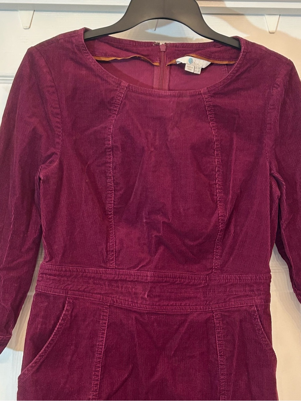 Boden Corduroy 3/4 Sleeve Dress - Cranberry 6R - Picture 3 of 8